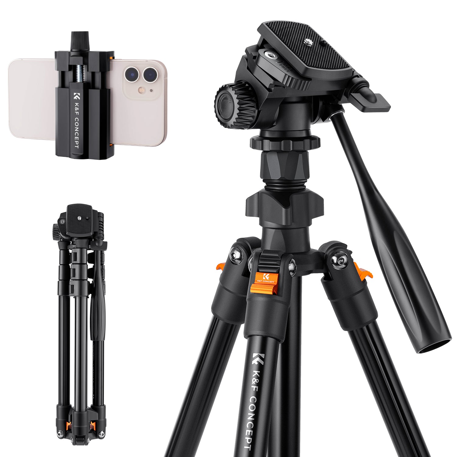 K&F 1.96m Camera Tripod, Video Tripod, Lightweight Travel Tripod, Tripod with 3-Way Head, Aluminium Camera Tripod for DSLR, Tripod for Smartphone with Mobile Phone Holder K&F 1.96m Camera Tripod, Video Tripod, Lightweight Travel Tripod, Tripod with 3-Way Head, Aluminium Camera Tripod for DSLR, Tripod for Smartphone with Mobile Phone Holder